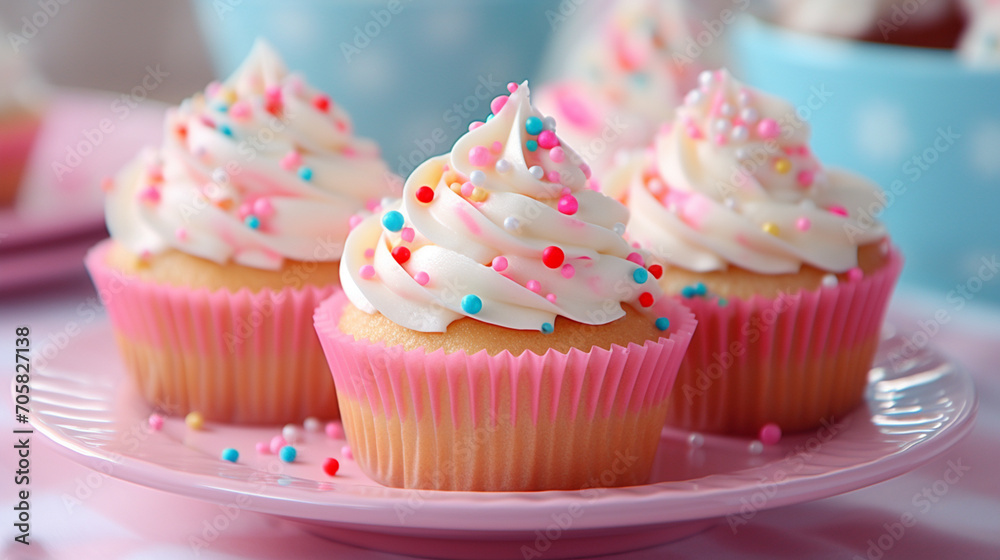 Delicious cupcakes on the table on a light background