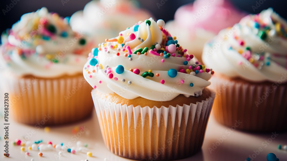 Delicious cupcakes on the table on a light background Delicious cupcakes on the table on a light background