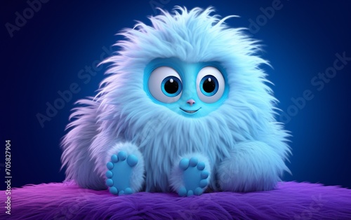 A cute blue and white monster with a big smile and blue eyes Generative AI