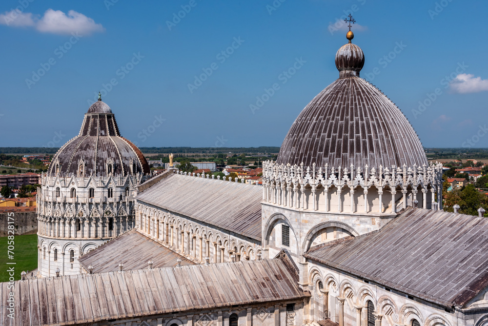 Cathedral and baptistery of Pisa, seen from the leaning tower