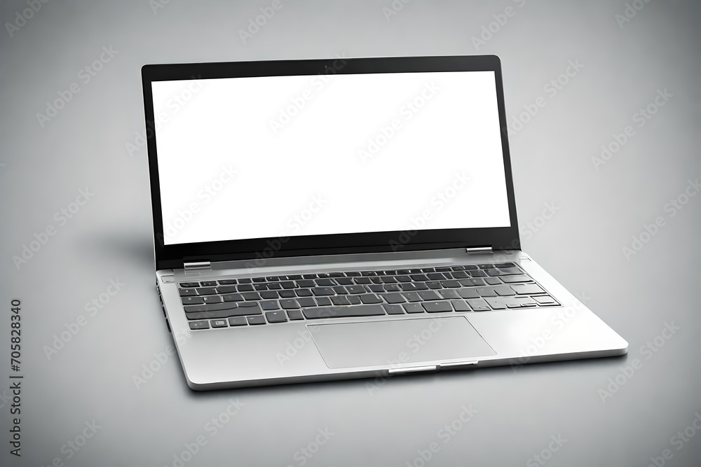 Laptop or notebook with blank screen mockup, isolated with clipping path on grey background Laptop or notebook with blank screen mockup, isolated with clipping path on grey background