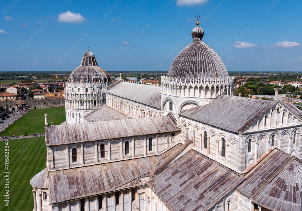 Cathedral and baptistery of Pisa, seen from the leaning tower