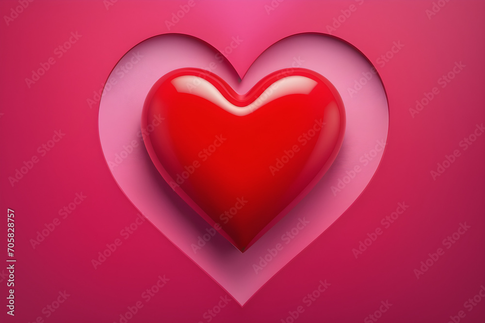 Red heart centered on a minimalist pink canvas, symbolizing Valentine's Day. Generative AI