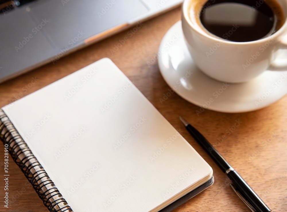 Work desk with notebook and cup of coffee with copy space Work desk with notebook and cup of coffee with copy space