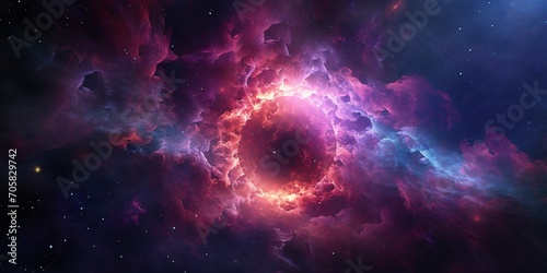 A vibrant pink and purple nebula with a glowing center Generative AI