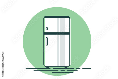 White Refrigerator depicted on white background and green circle. Vector illustration of refrigerator