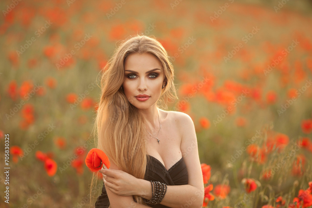 portrait of a girl with white hair in pink roses. in black clothes and smokey makeup. background rose bushes