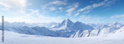 Snowy Mountain Range with Clouds in the Sky Generative AI