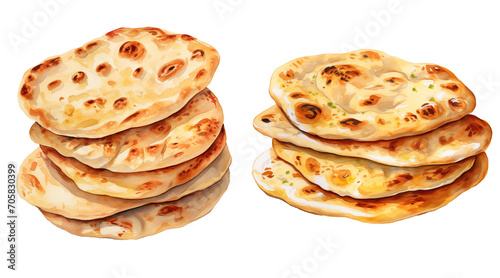 Wallpaper Mural set of stack of bread naan butter garlic watercolor illustration png isolated on a transparent background, indian asian food clipart 
 Torontodigital.ca