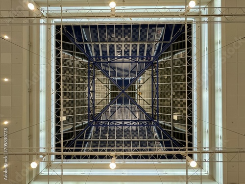 Design of the central public library . Modern art interior design with glass ceiling