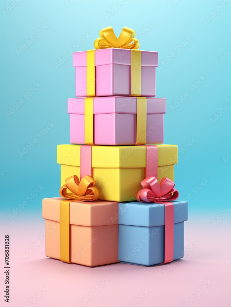 Obraz premium A stack of colorful gift boxes with ribbons Generative AI