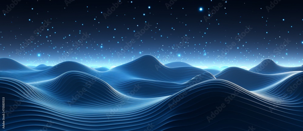 A serene nighttime scene with a blue ocean and a starry sky Generative AI