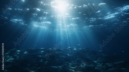 A Sunlit Ocean Scene with Sunbeams and Fish Generative AI