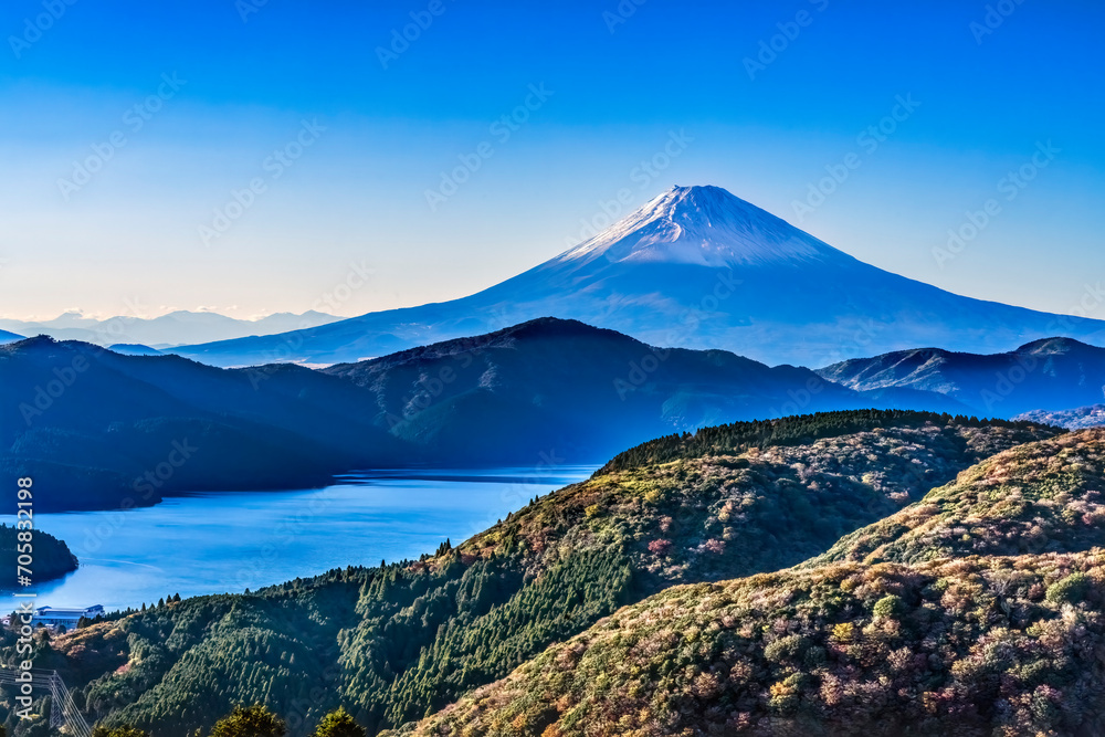 Colorful Mount Fuji Lookout Lake Ashiniko Hakone Kanagawa Japan Colorful Mount Fuji Lookout Lake Ashiniko Hakone Kanagawa Japan