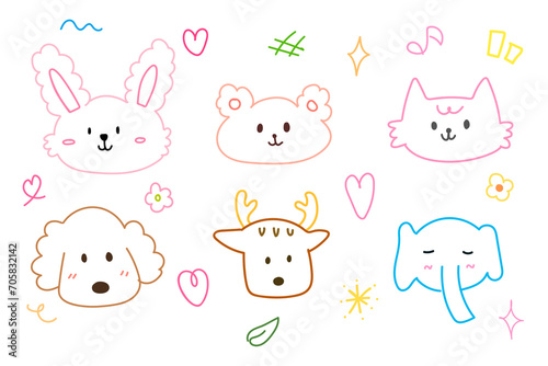 Wallpaper Mural Cute face animal hand drawn doodle for element illustration and kid. Rabbit, bear, elephant, dog, cat and deer. Torontodigital.ca