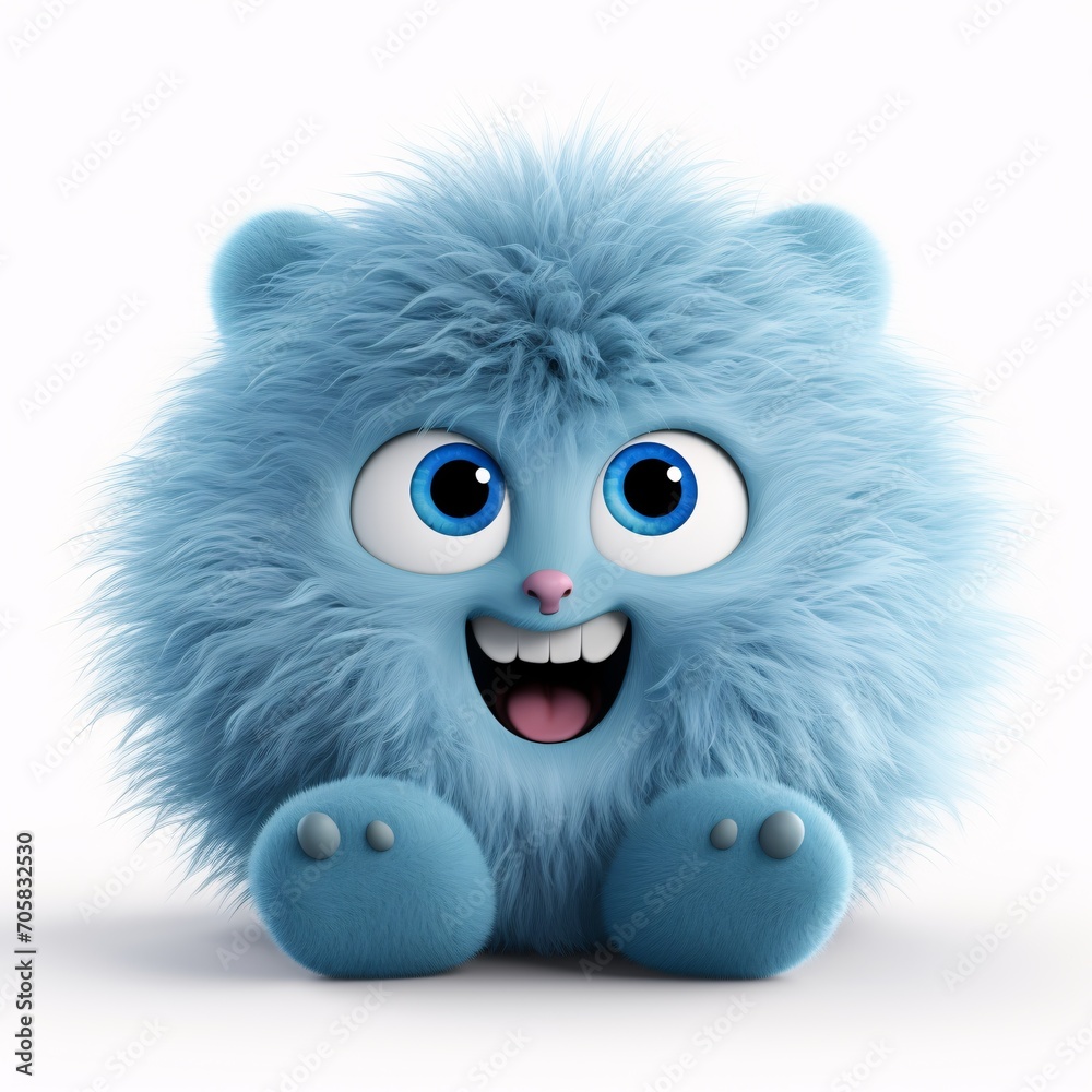A happy blue stuffed animal with a big smile and blue eyes Generative AI