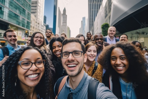 Diverse group of people smiling face portrait selfie