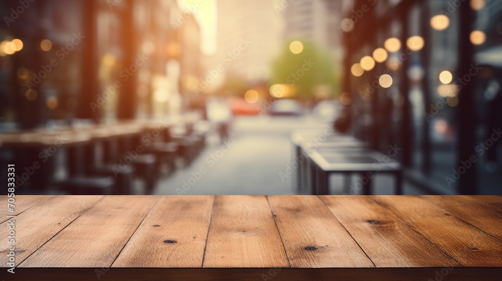 Rustic Wooden Table Top with Empty Space for Design – Vintage Brown Desk Surface with Blur Background – Minimalist Home Office Mockup Concept