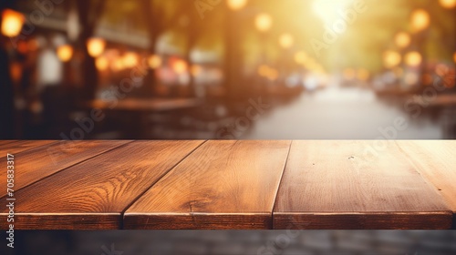 Rustic Wooden Table Top with Empty Space for Design     Vintage Brown Desk Surface with Blur Background     Minimalist Home Office Mockup Concept