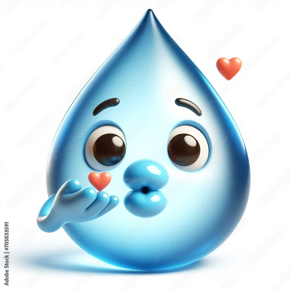 Water drops funny cartoon sending kisses. World Environmental Education Day. AI generated Water drops funny cartoon sending kisses. World Environmental Education Day. AI generated