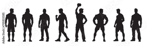 Male bodybuilder standing poses silhouette. physical workout vector isolated on a white background.