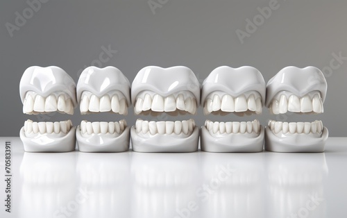 A row of white teeth with a reflection in the background Generative AI photo