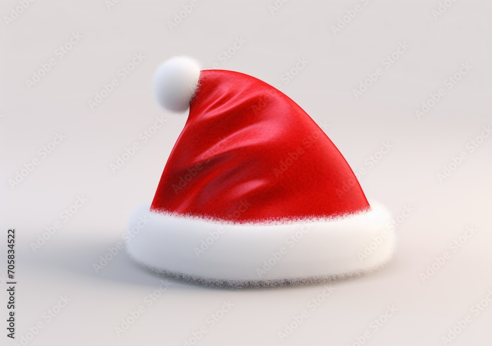 Red Santa Hat on Gray Background Generative AI Red Santa Hat on Gray Background Generative AI