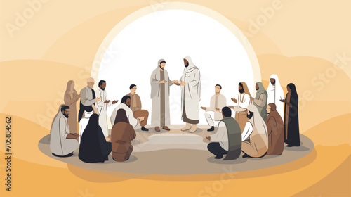 sense of community and shared spirituality within a Christian gathering in a vector scene featuring individuals participating in congregational prayers, communal events, and acts of charity. 