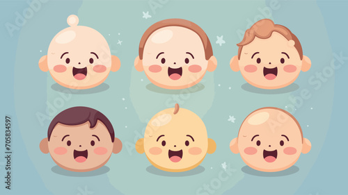 expressive nature of babies in a vector art piece showcasing a range of emotions, from curious expressions to contented smiles and even little pouts. 