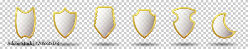 Set of realistic golden heraldic shields. Vector illustration.