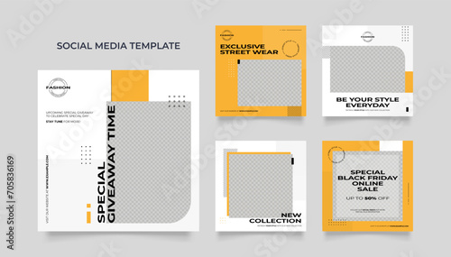 Social media template banner blog fashion sale promotion. fully editable instagram and facebook square post frame puzzle organic sale poster. yellow white black vector background