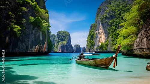 A boat in a lagoon in Thailand © Vivid Canvas