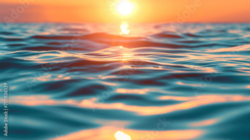 夢の瞑想の日没のクローズアップ波は、無限の地平線に波紋を広げますGenerativeAI photo