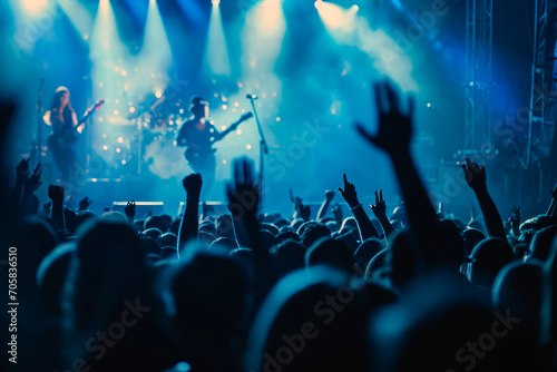 Rocking Out: The Concert Lights Illuminate the Stage as the Crowd Enjoys the Dynamic Sounds of Guitar and Music.