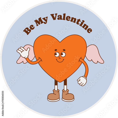 The hand-drawn heart retro character with a phrase. Vector illustration in trendy retro cartoon style. Love, Valentine's Day.