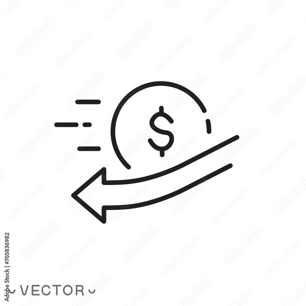 return money, refund cost buy, cashback icon, cash back rebate, financial guarantee, thin line symbol isolated on white background, editable stroke eps 10 vector illustration return money, refund cost buy, cashback icon, cash back rebate, financial guarantee, thin line symbol isolated on white background, editable stroke eps 10 vector illustration