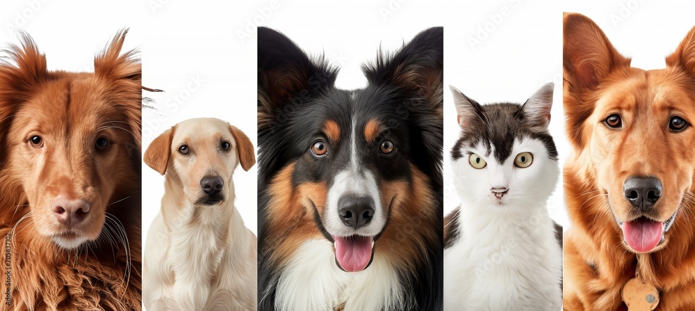 Obraz premium Delightful domestic animal collage with white lines, segmented in radiant white light