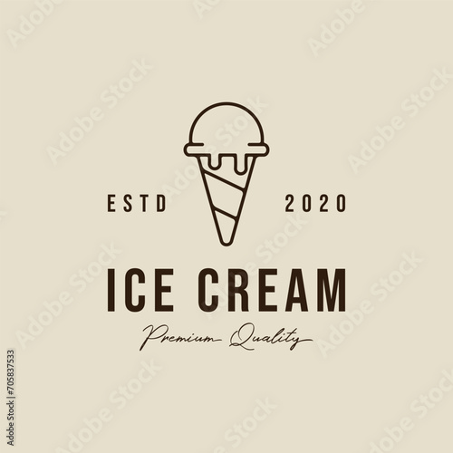 ice cream logo line art simple minimalist vector illustration template icon graphic design. food frozen gelato sign or symbol for shop business with linear style concept