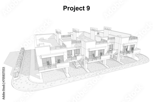 Detailed architectural two story townhouse blueprints and drawings. Vector illustration