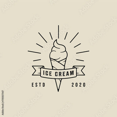 ice cream logo line art simple minimalist vector illustration template icon graphic design. food frozen gelato sign or symbol for shop business with linear banner typography style concept