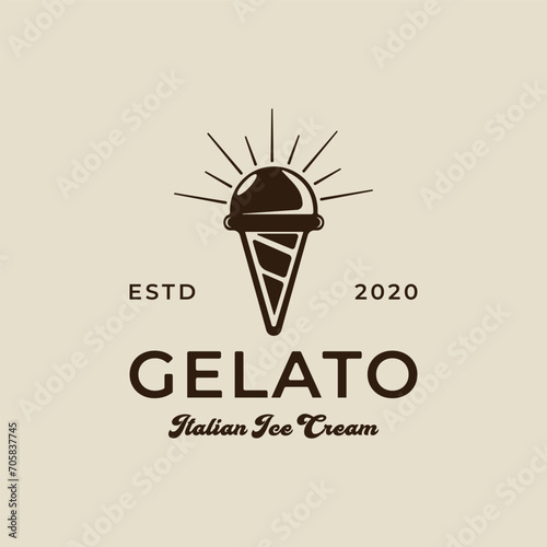 ice cream logo vector vintage illustration template icon graphic design. food frozen gelato sign or symbol for shop business with retro style concept