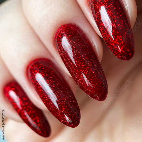 Red Glitter Nails Manicure