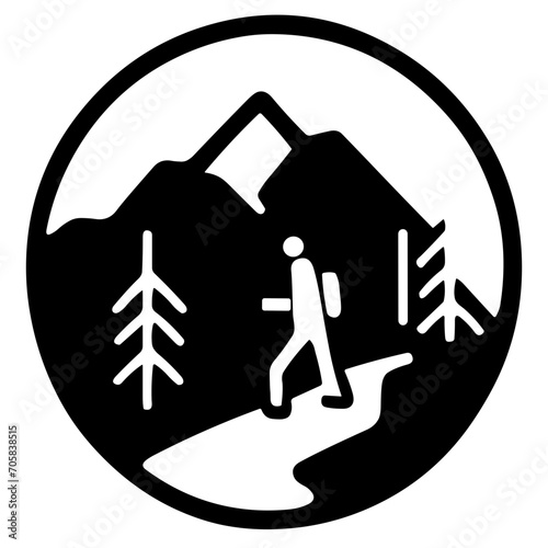 A fantastic icon design representing a hiking trail. This logo, shaped by mountainous terrain, captures the essence of adventure and the beauty of nature. Perfect for those who love hiki Generative AI