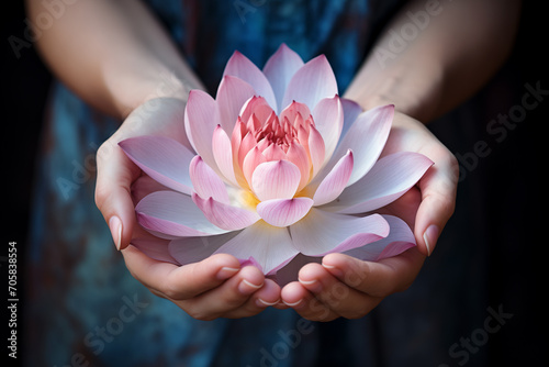 Close Up Lotus Flower in Woman’s Hands