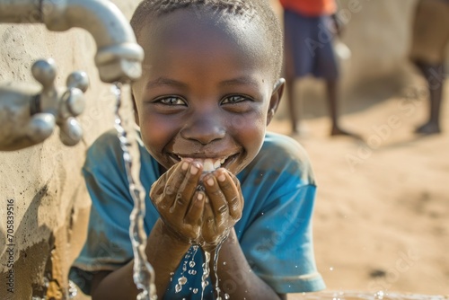 African Child Grateful For Tap Water, Fighting Hunger Worldwide photo