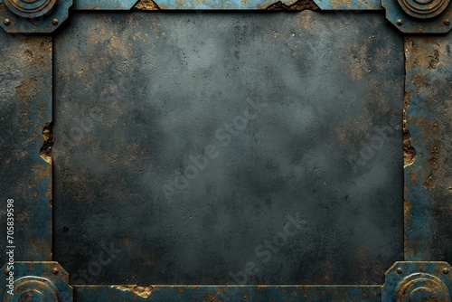 Silver Blue and Gold Blue Metal Abstract Frame with a Border in the Style of Post-Apocalyptic and Dark Gray and Bronze Touch Background created with Generative AI Technology