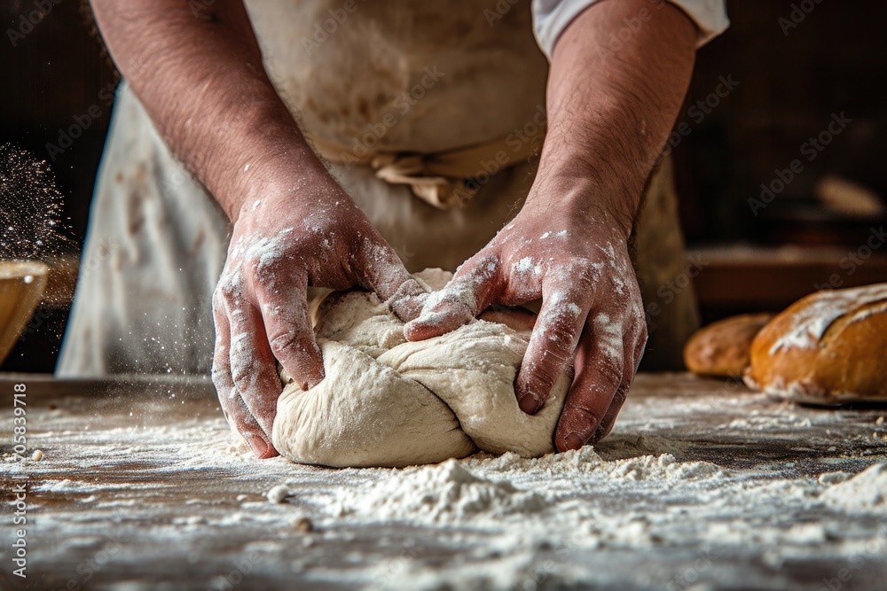 Artisan Baker's Hands Commit Passion To Kneading Dough For Delectable Bread