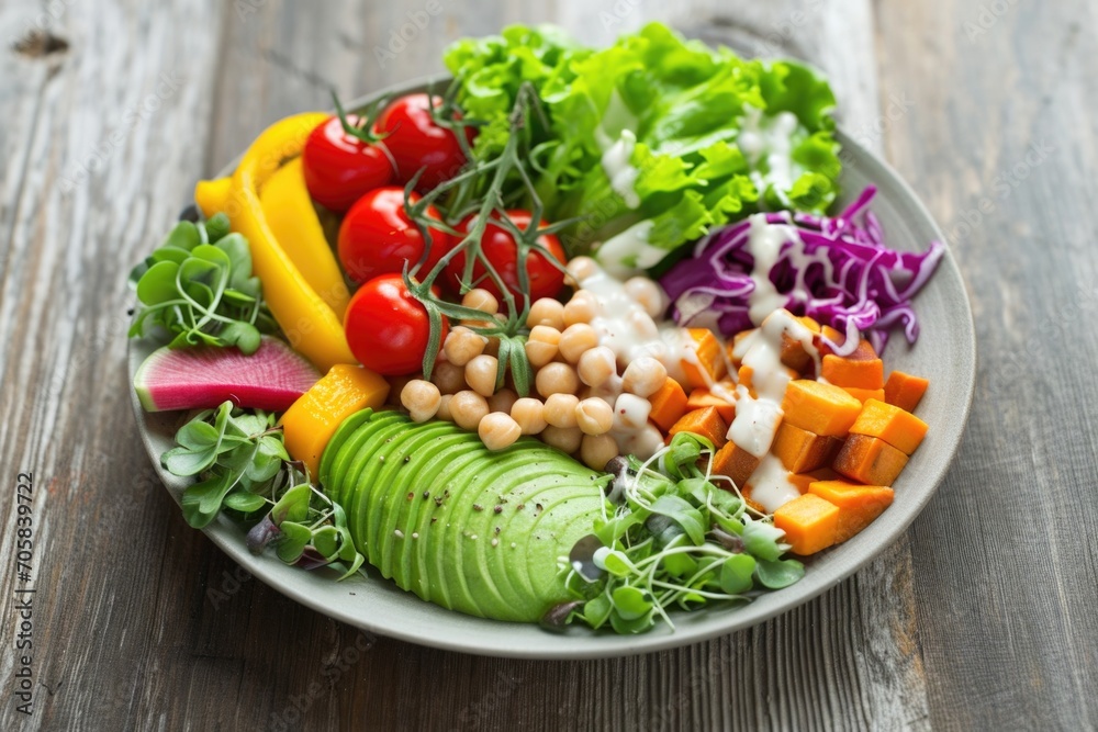 Wholesome And Vibrant Plate Of Balanced Nutrition Wholesome And Vibrant Plate Of Balanced Nutrition