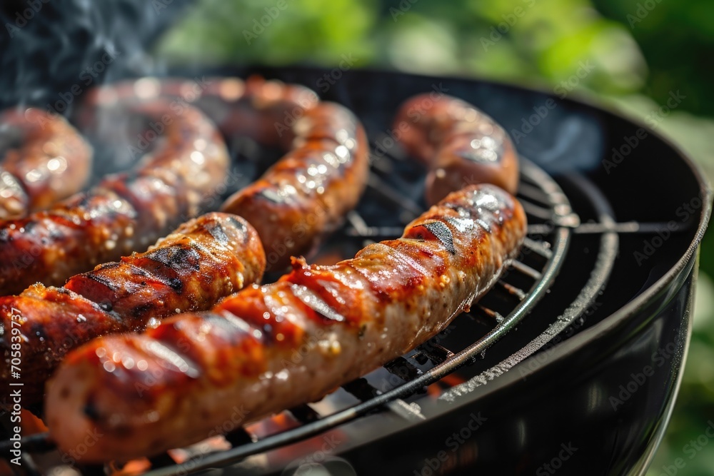 Barbecue Grill With Sizzling Sausage, Perfect For Summer Parties Barbecue Grill With Sizzling Sausage, Perfect For Summer Parties
