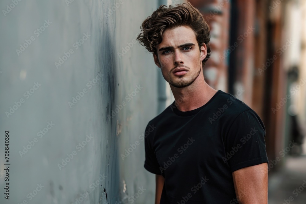 Classic Black Tee Adds Style To Male Models Look Again Classic Black Tee Adds Style To Male Models Look Again